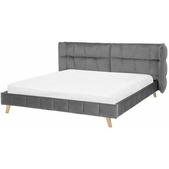 Beliani Beliani - Letto in Velluto Grigio Gambe in Legno Testiera Regolabile 180 x 200 cm Senlis