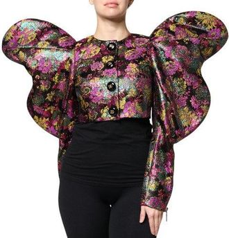 Dolce & Gabbana Womens Multicolor Floral Jacquard Cropped Jacket Clothing