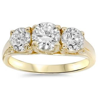 Pompeii3 1 3/8ct Gold Three Stone Diamond Ring 14K Yellow Gold Size Selectable
