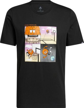 adidas Mens adidas Cartoon Shooting Printing Pattern Round Neck Short Sleeve Black T-Shirt HK6728