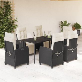 vidaXL Set De Comedor De Jard&iacute;n 7 Pzas Y Cojines Rat&aacute;n Sint&eacute;tico Negro Vidaxl