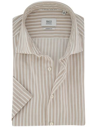 Eterna Katoen linnen overhemd beige gestreept Eterna 1863 Modern Fit