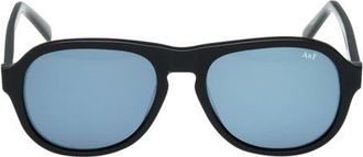 Abercrombie & Fitch 55mm Oval Sunglasses in Shiny Black /Blue at Nordstrom