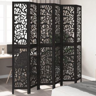 Berkfield Home Room Divider 6 Panels Black Solid Wood Paulownia