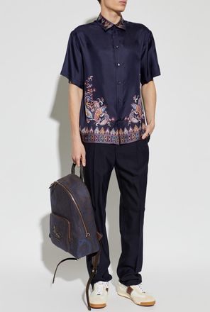 Etro Silk Short-sleeve Shirt, Mens, Navy Blue