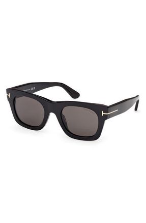 Tom Ford Emma 51mm Square Sunglasses in Shiny Black /Smoke Lens at Nordstrom