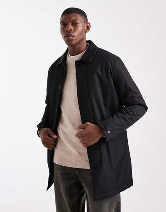 Threadbare Impermeabile corto nero con bottoni