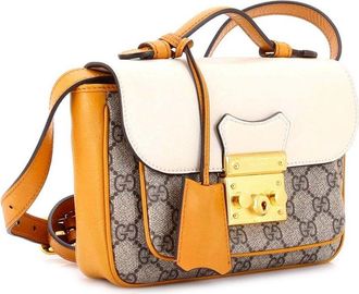 Gucci Padlock Front Pocket Flap Shoulder Bag GG Coated Canvas and Leather Mini (Authentic Pre-Loved)