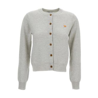 Maison Kitsun&eacute; Truien & Vesten, Dames, Grijs, S, Wol, Baby Fox Merino Regular Cardigan