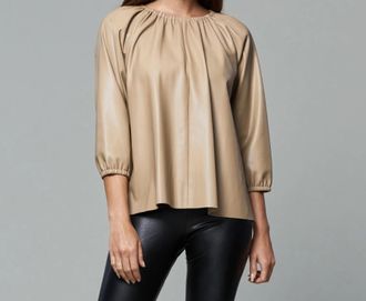 Dolce Cabo Blakely Faux Leather Puff Sleeve Top In Taupe