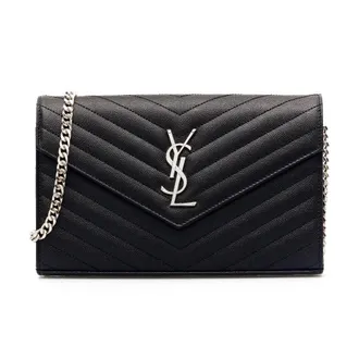 Saint Laurent Cassandre leather wallet on chain Woman One Size