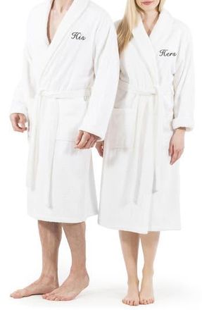 Linum Home Textiles Embroidered Hers Terry Bathrobe in White at Nordstrom Rack, Size Large/x-Large