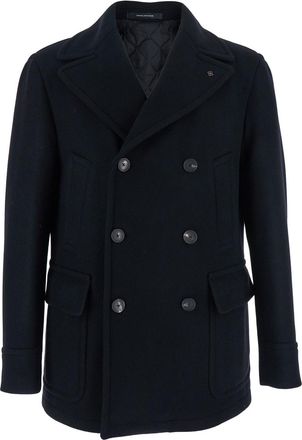 Tagliatore Black Double-breasted Coat With Patch Pockets And Classic Revers In Fabric Man