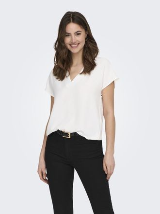 Jacqueline de Yong Shirtbluse JDY JDYLION S/S TOP WVN NOOS, Damen, Gr. 36 (S), weiss (cloud dancer), Web, Obermaterial: 100% Polyester, unifarben, regular fit normal, V-