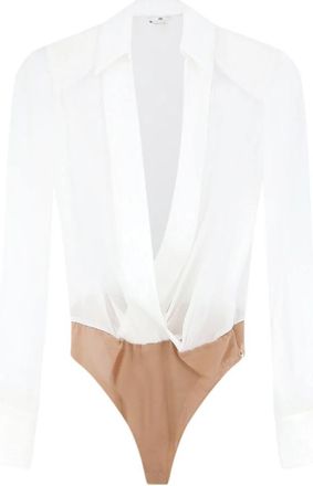 Elisabetta Franchi Body met V-hals - Dames - Bodies - Wit - XL - Satijn - Tops