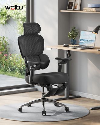 Woltu Woltu Silla De Oficina Ergon&oacute;mica, Profundidad Ajustable, Con Soporte Lumbar, Reposacabezas 3d Y Reposabrazos 6d, Negra