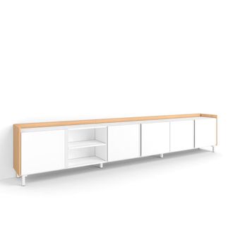 Skraut Home Mueble tv efecto madera blanco y roble 309x35x61cm con patas