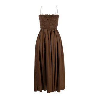 Matteau Shirred Katoenen Midi Jurk - Dames - Casual kleedjes - Bruin - XL - Katoen - Kleedjes