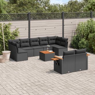 vidaXL Vidaxl - Set De Sof&aacute;s De Jard&iacute;n 10 Pzas Cojines Rat&aacute;n Sint&eacute;tico Negro