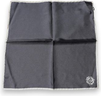 Dolce & Gabbana Mens Gray Crown Logo Square Handkerchief Scarf - Grey Silk - One Size