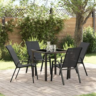 Berkfield Home 5 Piece Garden Dining Set Black Textilene & Steel