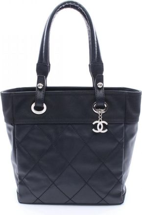 Chanel Black Coated Canvas Handbag Tote Bag (Pre-Owned)