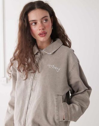 Obey Serene - Giacca di jeans beige con zip-Neutro