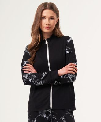 French Kyss Abstract Print Zip Up Bomber Jacket In Black/white