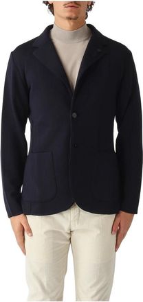 Lardini Jassen, Heren, Blauw, L, Wol, Enkelrijige gebreide blazer met twee knopen