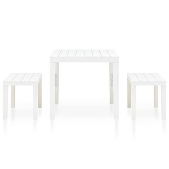 Berkfield Home Garden Table with 2 Benches Plastic White