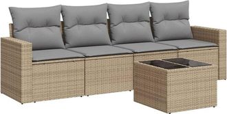 vidaXL Juego De Sof&aacute;s Jard&iacute;n Con Cojines 5 Pzas Rat&aacute;n Sint&eacute;tico Beige Vidaxl