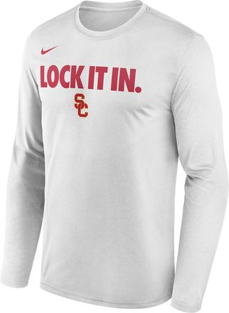Nike USC 2026 On-Court Bench Nike Mens Dri-FIT College Long-Sleeve T-Shirt in White | M22284P870USCA-WHT