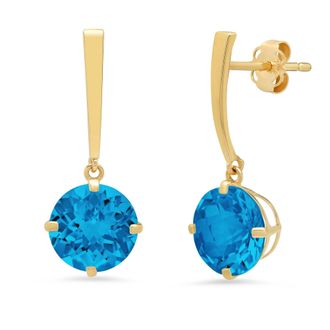 MAX + STONE 14k Yellow or White Gold 8mm Solitaire Gemstone Round Drop Dangle Earrings