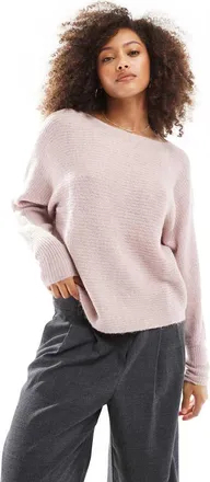 Only ribbed wide neck knitted sweater in pink
