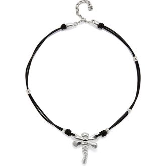 UNOde50 Leather Pendant Necklace With Dragonfly in Silver at Nordstrom