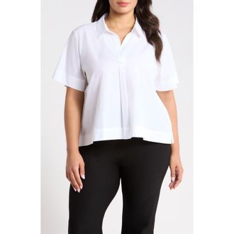 Eileen Fisher Pleated Poplin Shirt in White at Nordstrom, Size 1X