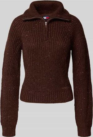 Tommy Jeans Regular Fit Troyer mit Woll-Anteil Modell NEP in Dunkelbraun, Größe XL