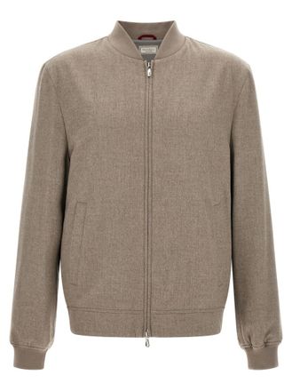 Brunello Cucinelli Taupe Textured Bomber Jacket