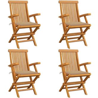 vidaXL Vidaxl - Sillas De Jard&iacute;n 4 Uds Madera Maciza De Teca Con Cojines Beige