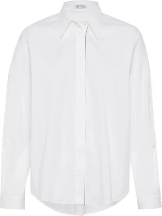 Brunello Cucinelli Stretch Katoen Poplin Shirt - Dames - Overhemden - Wit - M - Katoen - Overhemden