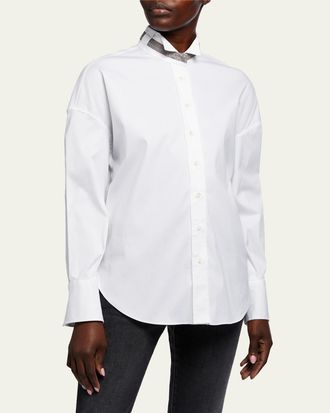 Brunello Cucinelli Monili-Collar Poplin Shirt