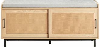 SoBuy SoBuy Panca Scarpiera Con 2 Porte Scorrevoli Naturale E Grigio 110x40x49cm FSR154-N