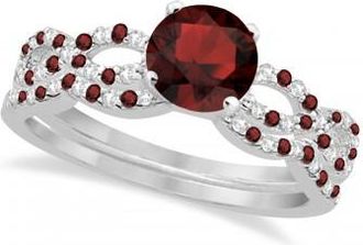 Allurez Infinity Style Garnet & Diamond Bridal Set 14k White Gold 1.29ct