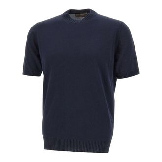FILIPPO DE LAURENTIIS Round-neck Knitwear, male, Blue, Size: 2XL Short Sleeve Crew Neck Sweater
