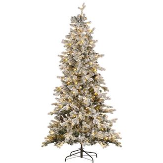Beliani Beliani - Rbol De Navidad Artificial Blanco Nieve Sint&eacute;tica 210 Cm Ramas Con Bisagras Pre Iluminado Festividad Tatlow