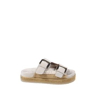 Mou Slippers, female, Beige, Size: 10 US Two Buckle Sandal Raffia