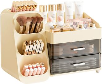 OEM Caja De Color Blanco Crema Con Cajones Y Compartimentos, Organizador De Maquillaje Para Tocador, Ba&ntilde;o O Dormitorio