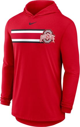 Nike Ohio State Primetime Pattern Nike Mens Dri-FIT College Long-Sleeve Hooded T-Shirt in Red | 01NB65NOH-CZH