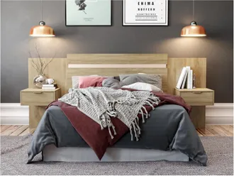 Vente-Unique Testata allungabile con comodini - 140/160 cm - Colore: Naturale - PARATI