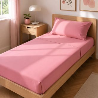 KASANOVA Completo letto singolo cotone rosa tinta unita